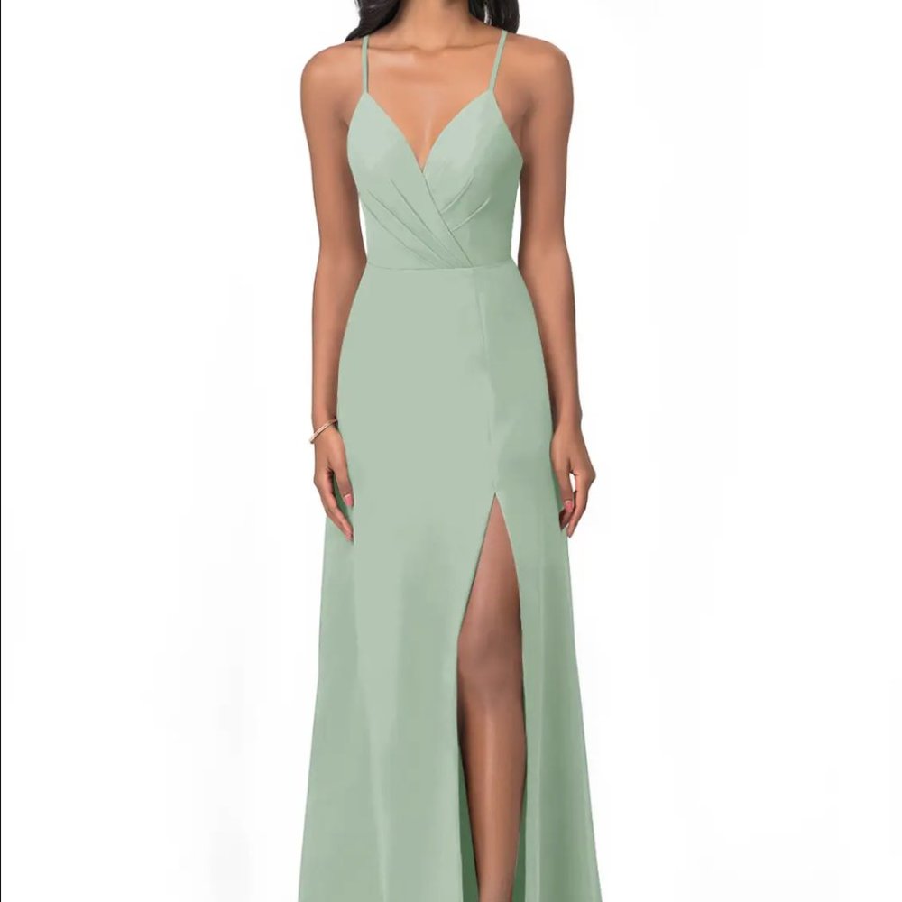 Floor length chiffon dress.